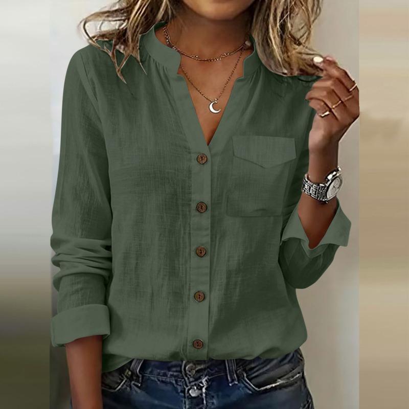 IHUASU Women's Fashion Casual Solid Color Print Long Sleeve V Neck Blouses & Shirts Unique design