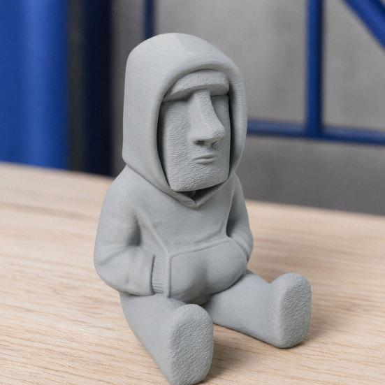 baizihuahu 3D Printed Moai Statue Ornament, Mini Compact Easter Island Stone Figurine Desktop Decor, Modern Hoodie Figurine, Sitting Sculpture