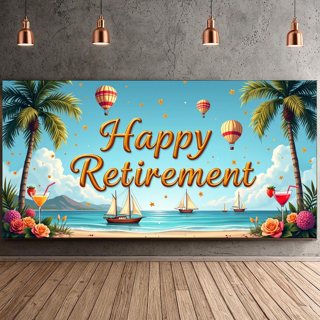 Happy Retirement Banner Balloons Retirement Theme Party Celebration Decoration Backdrop Photography Background Prop Wall Poster
