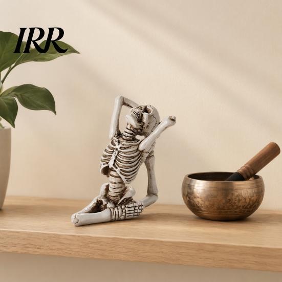 Creative Yoga Pose Skull Design Halloween Skeleton Statue, Funny Dead Figure for Party Decor, Distressed Texture Ornament Resin Gothic Haunted House,