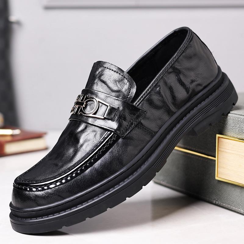 New first-layer sheepskin men's casual leather shoes business leather men's single shoes handmade men's shoes round head breathable shoes