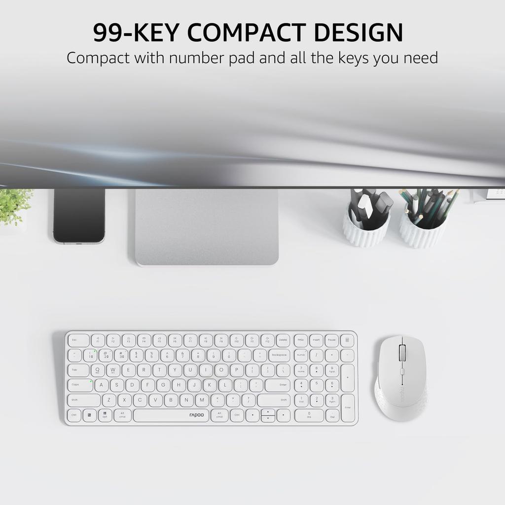 RAPOO 9360M Wireless Keyboard and Mouse Set, Blade Series E9310M Ultra-Slim 99-Key Keyboard and M300G Silent Mouse, Supports Four Devices
