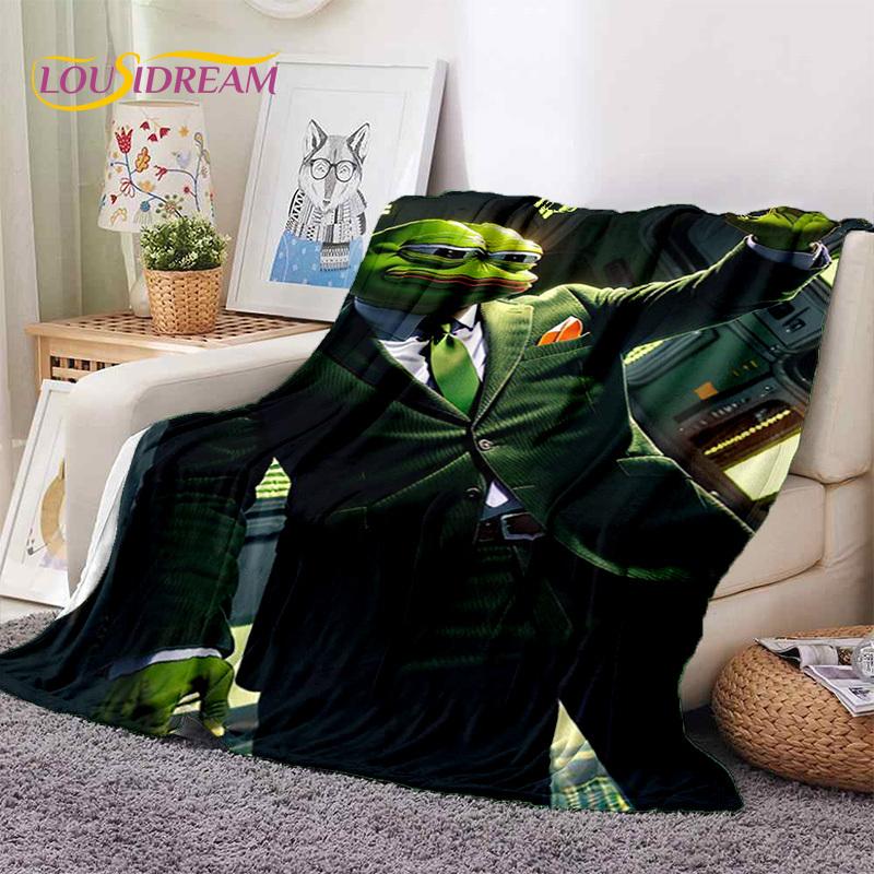 3D Cartoon Pepe Frosch Gesicht HD Weiche Flanelldecken, Überwurfdecke Bequeme Decke für Picknick Betten Sofa Haus Schlafzimmer Geschenke
