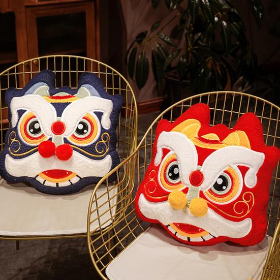 Chinese Dancing Lion Pillow Thick Soft Hand Cushion Warmer Chinese New Year National Style Auspicious Sofa Decoration Chair Pad Car Seat Pillow