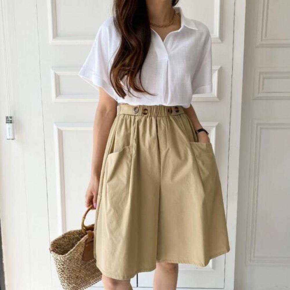 New ArrivalS Open Run Women S Round Color Side Pocket Cotton Blend Pin Tuck Half