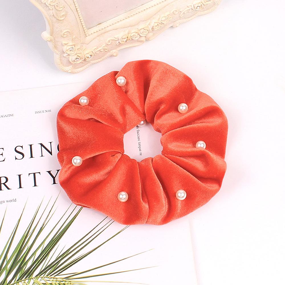 Velvet Nail Pearl Scrunchie Women Elastic Hair Rubber Bands Accessories Gum For Women Girls Ties Hair Ring Rope Ponytail Holder