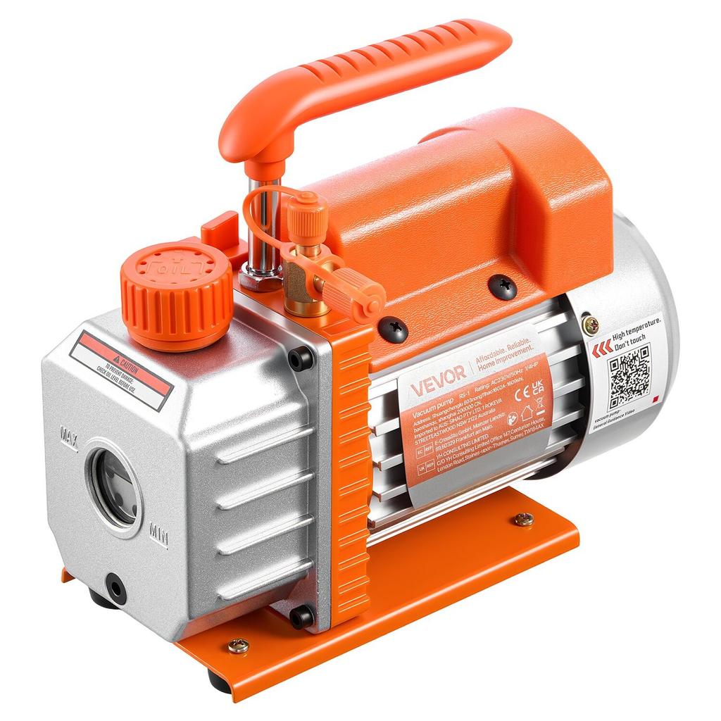 Vacuum Pump, 3.5 CFM 99 L/min, HVAC Single Stage Rotary Vane AC Vacuum Pump, for R134a R22 R410a Systems, 4 Pole Motor, for Automotive Air Conditioner