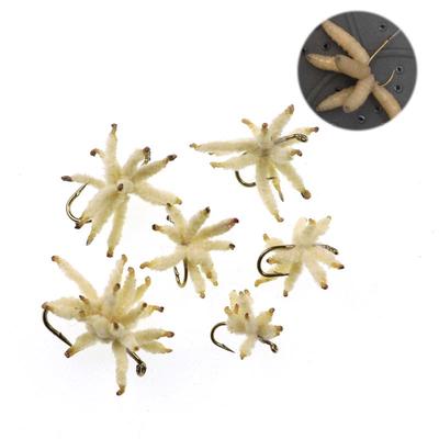 6PCS Ultra Maden Fliegen Maden Cluster Fliegen für Forelle Karpfen Barsch Angeln Künstliche Wurm Insekten Köder Größe 10 12 14 16 18 20