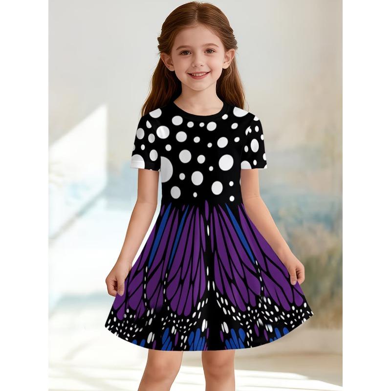 Leopard Print Summer Girls Dress Short Sleeves All Printed Frocks Cute A-Line Princess Dress for Young Girls
