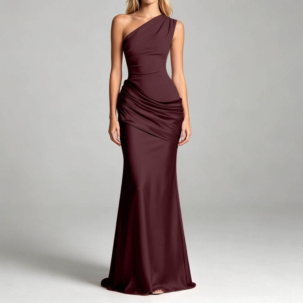 Elegante Abito Formale da Donna a Spalle Scoperte Lungo con Spacco Asimmetrico Bodycon Abito da Sera
