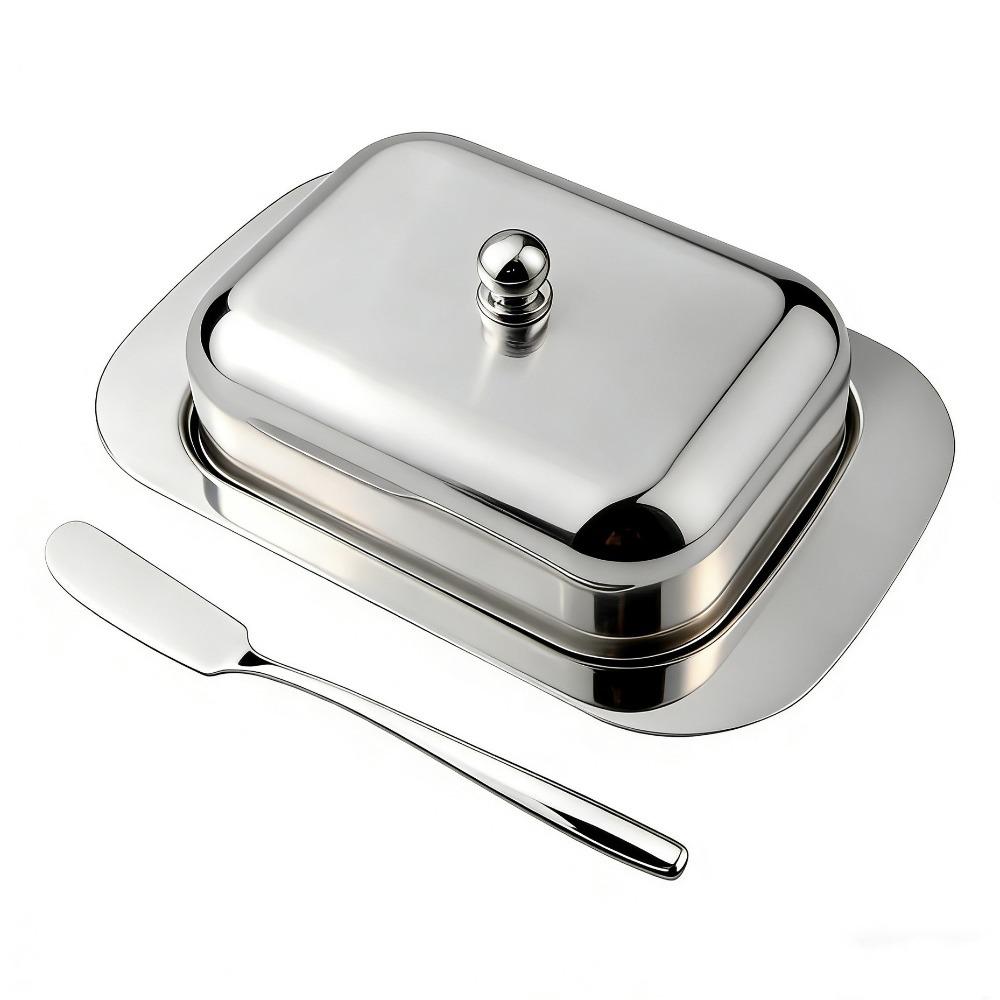Airtight Stainless Steel Butter Dish Butter Tray Butter Keeping Box Butter Box Dining Table stainless steel