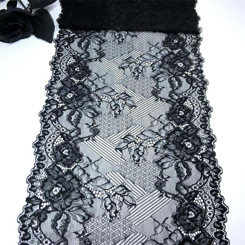 24.5cm wide Black Stretch Lace, Floral Elastic Spandex Lace Fabric for Lingerie, Bra, Underwear, Sewing & Crafting