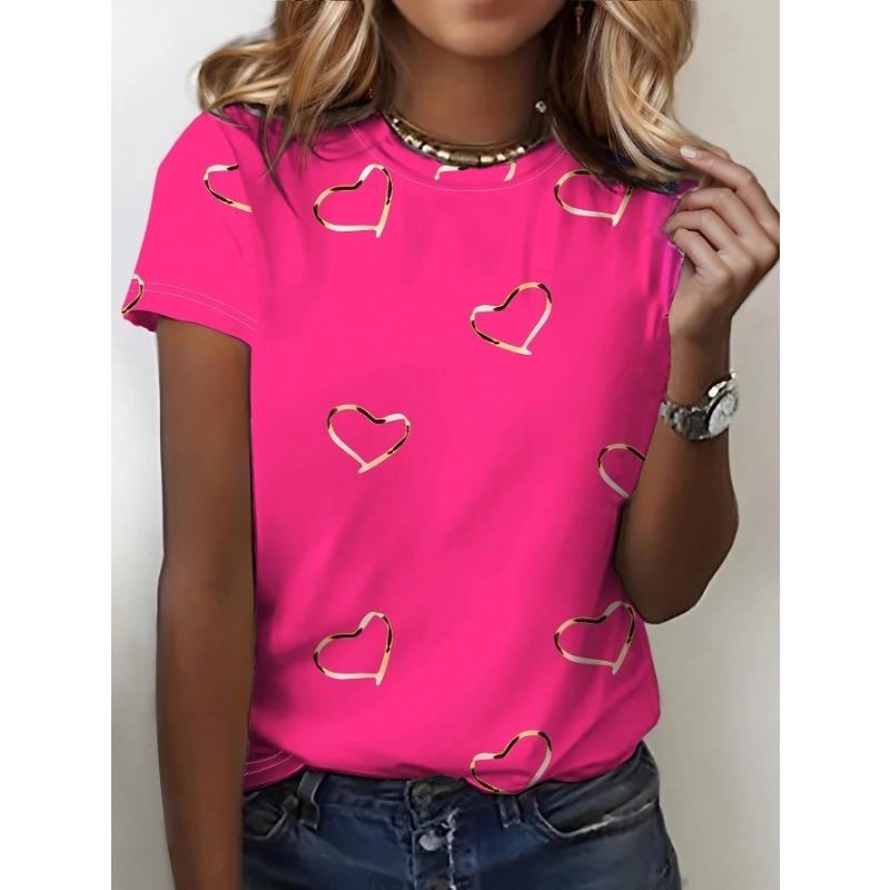Ladies Love Print 3D T-shirt Round Neck Short Sleeved Soft Daily Top Comfortable Casual Shirt Fashiona Printed Design