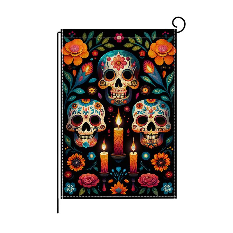 Halloween Garden Flag Colorful Checkered Watercolor Print Outdoor Courtyard Decoration Flag Cute Ghost