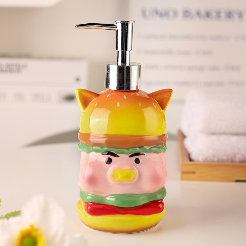 

Hamburger Pig Pressing Bottle Empty Bottle Cute Creative Ceramic Home Bathroom Shower Gel Hand Wash Dispensing Bottle