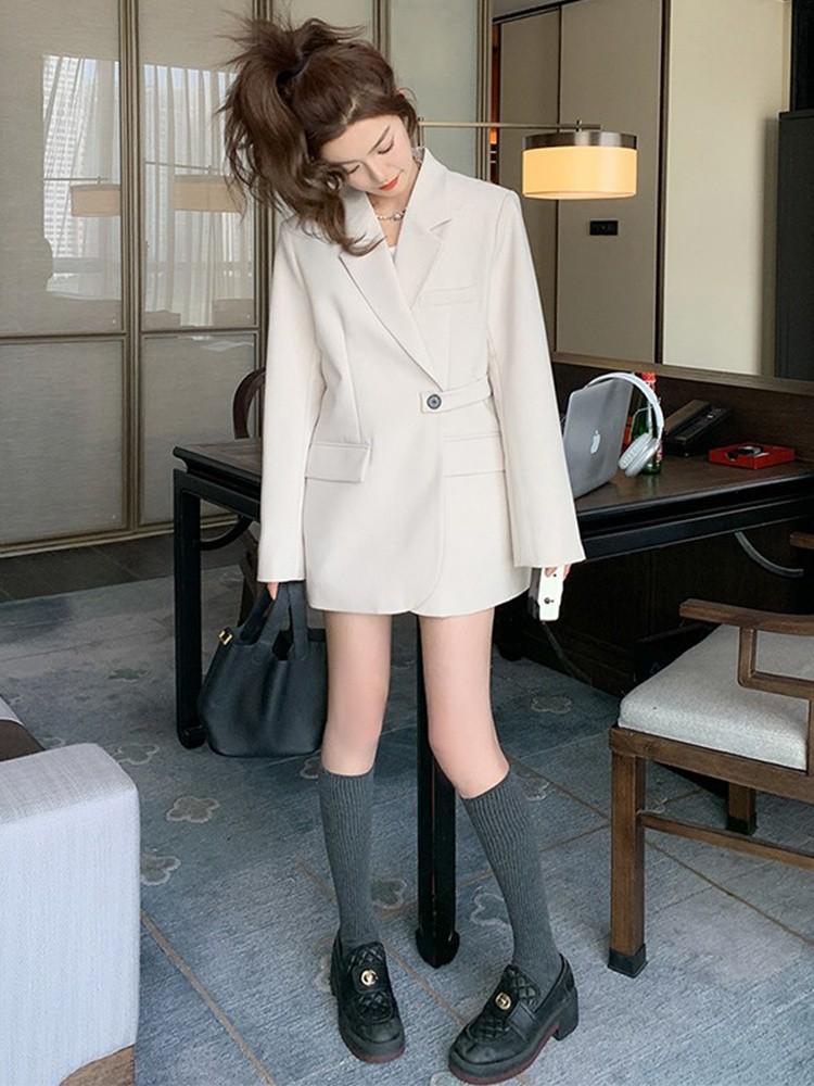 Beige Back Slit Small Suit Jacket for Women - Spring 2025 Korean Style Loose Fit Blazer