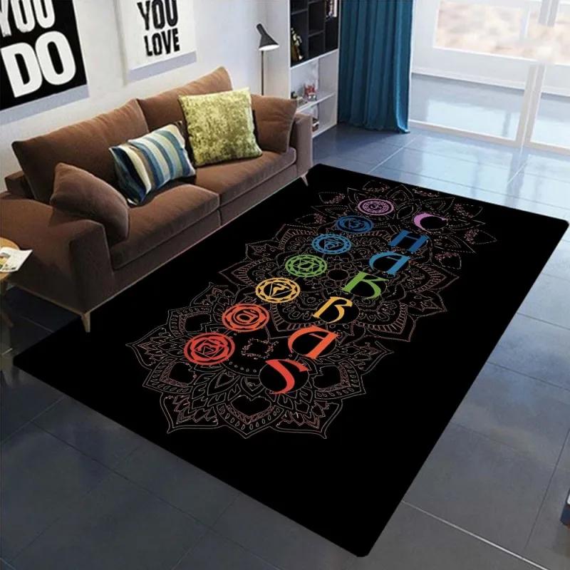 Meditation Chakren Design Teppiche Rutschfeste Teppichmatte für Schlafzimmer Wohnzimmer Dekor Teppich Spirituelle Heimmatte Wohnzimmer Dekor