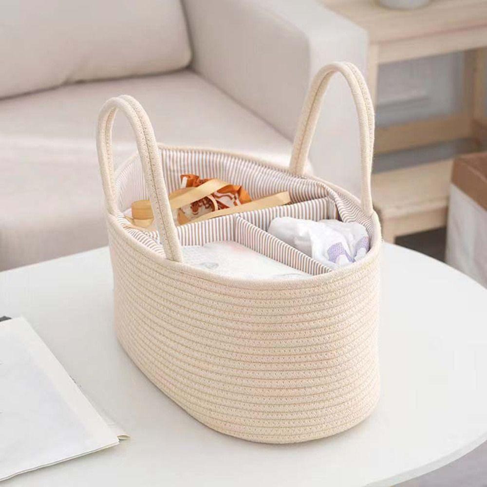 

Cotton Thread Cotton Rope Diaper Bag Divided Nursery Storage Basket Travel Out Style A