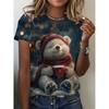 Womens Slim Fit Round Neck Short Sleeve T-Shirt With 3D Santa Claus Print Soft Cotton-Feel Fabric Casual Office Wear