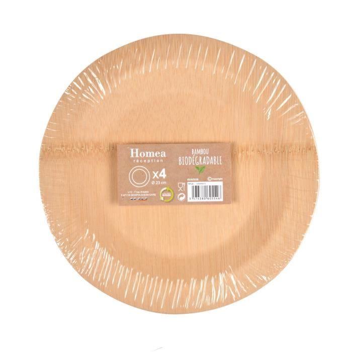 Assiettes - Bambou biodegradable - Diamètre 23 cm - Couleur Beige - Ensemble de 4 pièces