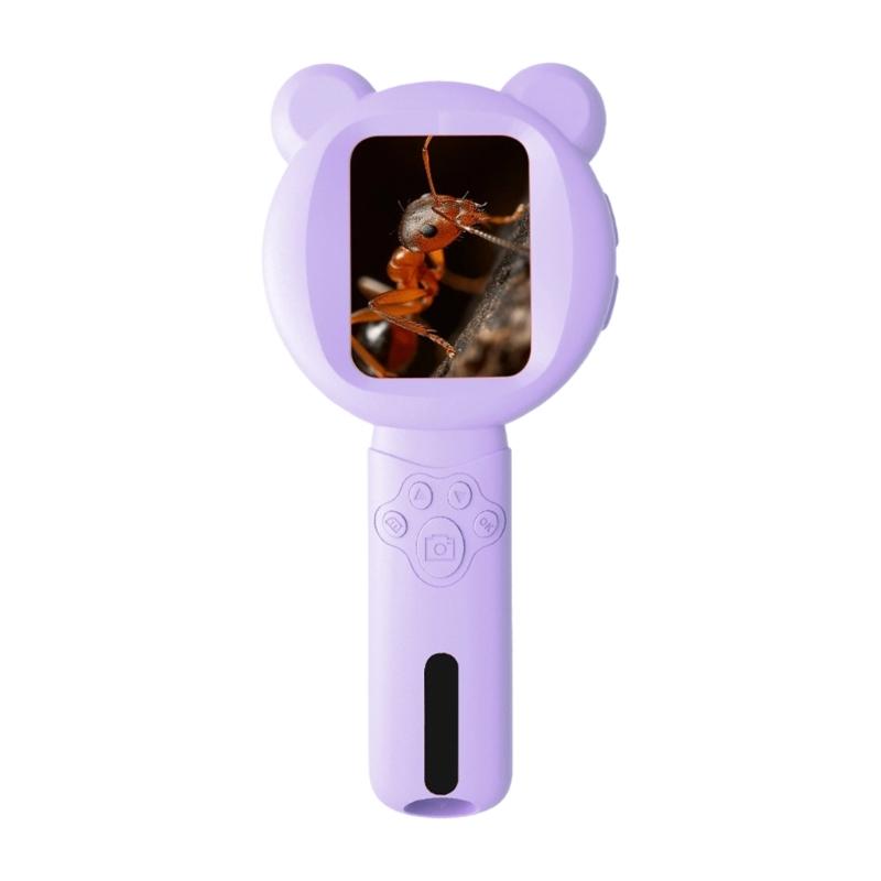 Цветной экран 2,8 дюйма Детская цифровая камера-микроскоп Ручной увеличитель со светодиодной подсветкой Для обучения детей фиолетовый
