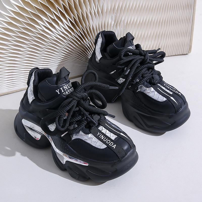 Mix Color Chunky Platform Non-Slip Sneakers Women Fashion Thick Bottom Dad Shoes Woman  Autumn Lace Up Vulcanize Shoes