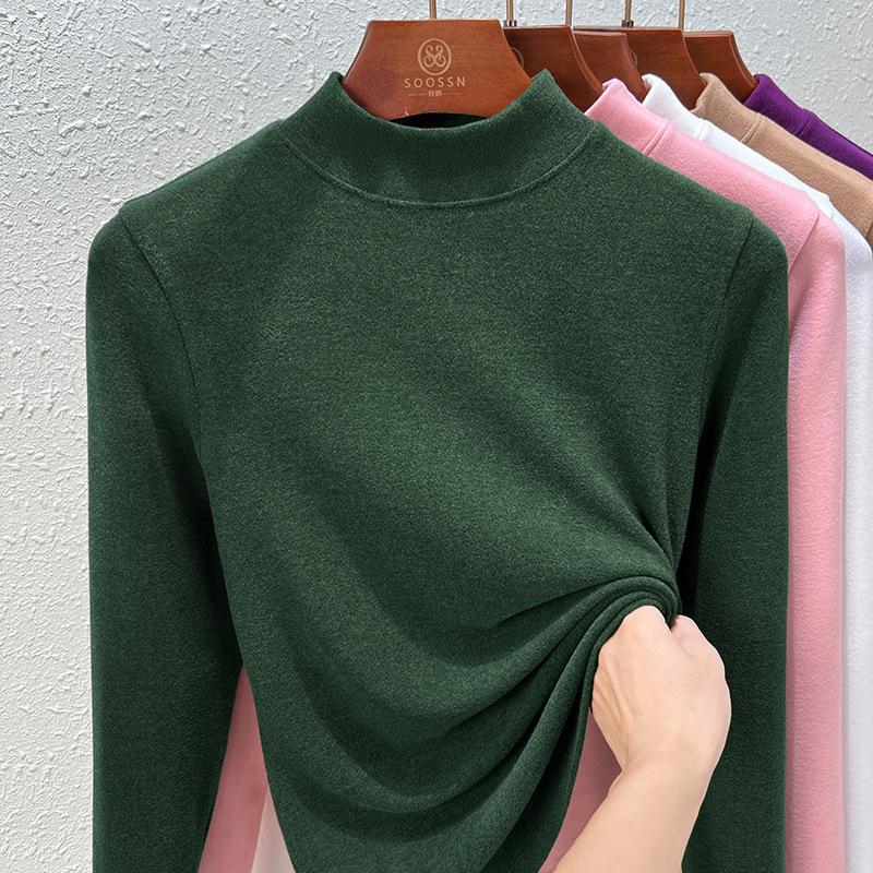 Crew neck German velvet bottoming shirt women's spring and summer new double-sided integrated velvet thickened slim-fitting long-sleeved inner top