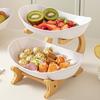 Multi Layer Fruit Basket with Bamboo Stand, Plastic Tiered Snack Tower for Candy Nuts, Space Saving Kitchen Counter Organizer for Living Room