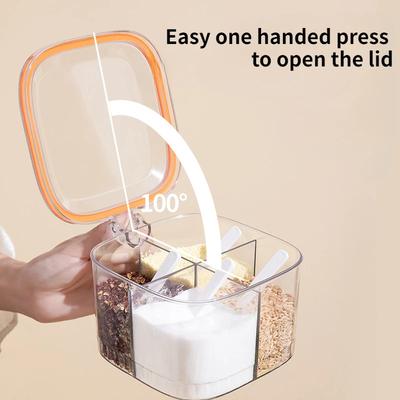 Transparent 4 Grids Salt Seasoning Box Pepper Jar Spice Chili Powder Condiments Storage Container Household Kitchen Acceesories