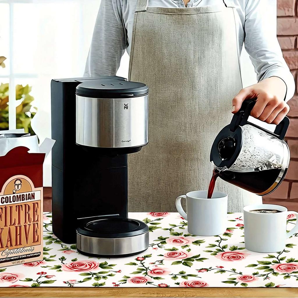 1Pcs Rubber Drying Mat With  Floral ButterflyPrint For Coffee Shop Restaurant Kitchen Carpet Tableware Durable Diatom Mud Table Mat Pet Mat Coffeeware