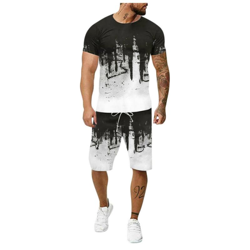 

Летний мужской комплект толстовок, футболка с круглым вырезом и шорты на шнурке, комплект повседневной спортивной одежды большого размера для бега на открытом воздухе и верховой езды L