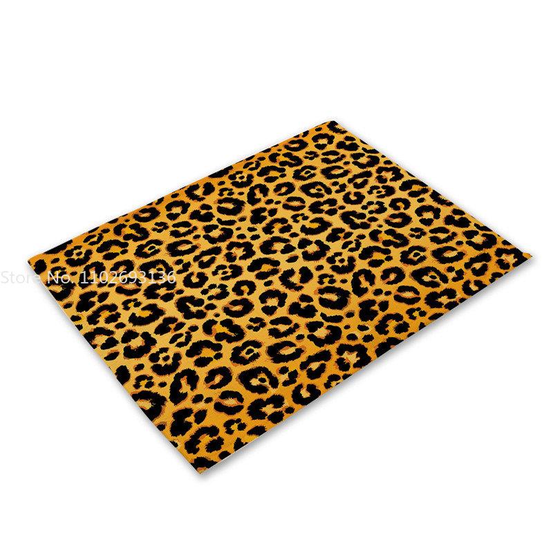 Anti-scalding Table Mats Leopard Print Linen Placemats For Kitchen Table Cup Coasters Placemat For Dining Table