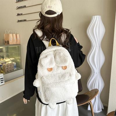 Cartoon Backpack New Fashionable Cute Plush Large-capacity Women's Bag With Lamb Hair High School Students