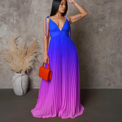 Sexy rückenfreies Kleid mit Farbverlauf-Trägern, modisches langes Kleid für den Sommer