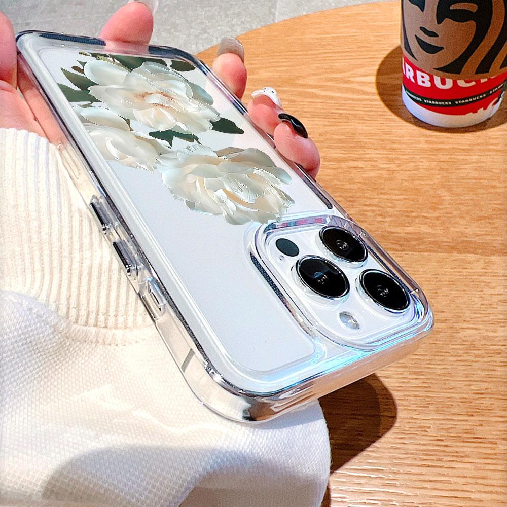 White Peony Bouquet Lucency Phone Case for IPhone 14 15 16 13 12 11 17 Pro Max 12 13 Mini Soft Cover