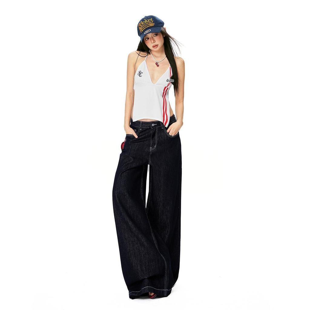 Spring 2026 Women's American Fashion Wide-Leg Jeans - Mid-Waist, Drapey, Slimming, Comfortable, Trendy, Floor-Length.