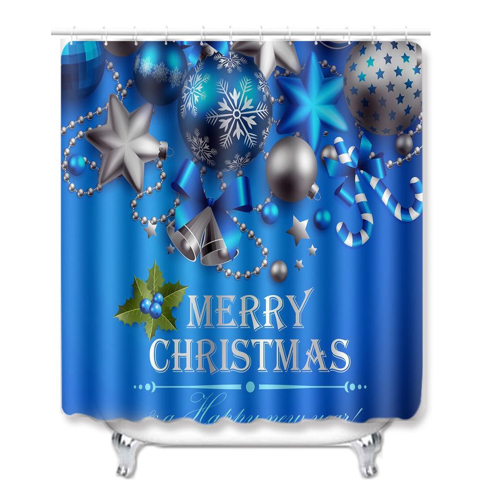 Christmas Printed Shower Curtain Floor Mat Four-Piece Bathroom Toilet Non-Slip Absorbent Carpet Toilet Non-Slip Door Mat