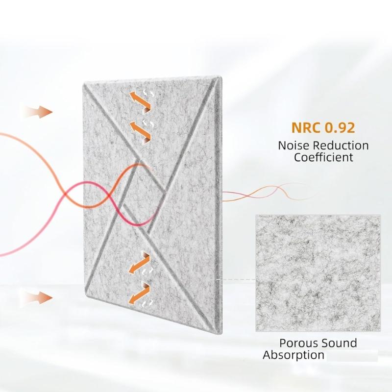 12 Pieces Acoustics Foam Wall Tiles Soundproof Foam Panel Square Wall Panels Perfect for Quiet Study Spaces and Library
