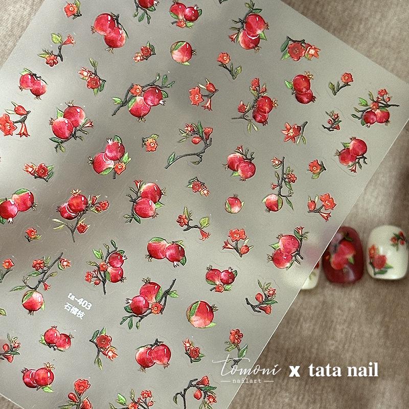 Tomoni x Tata Стиль Китая Наклейки для ногтей с веткой граната
