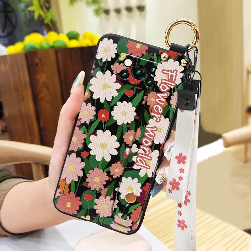 Anti-knock Protective Phone Case For Xiaomi Poco X3 NFC/X3 Pro Durable Oil Painting Phone Holder Wrist Strap Flower Ring