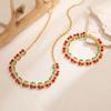 HECHENG,Wine Red Cherry Golden Pendant Necklace Bracelet Women's Personalized Collarbone Chain Zircon Birthday Gift