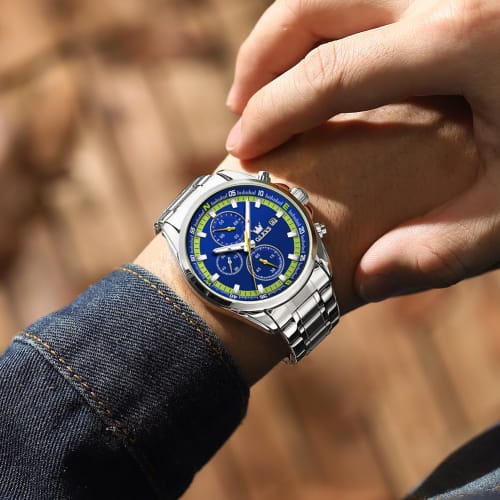 OLEVS Men's Quartz Watch, Popular and Stylish, Multi-Function Watch with Stainless Steel, Waterproof, Date Display, Analog, Fashionable for Students a