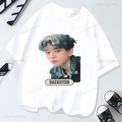 Camiseta Kpop Baekhyun EXO Cotton Short Sleeve Graphic Tshirts Hot Sale Korean Reviews Unisexy Girls Clothes for Fan Gift Tee