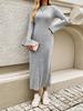Women's Slim Fit Flared Sleeve Solid Color Knit Dresses