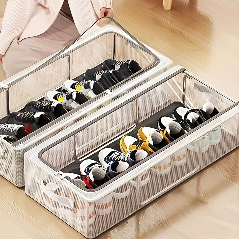 Scatola portaoggetti pieghevole trasparente per scarpe con telaio in acciaio resistente, versatile organizer da sottoletto per scarpe e vestiti, nylon alla moda