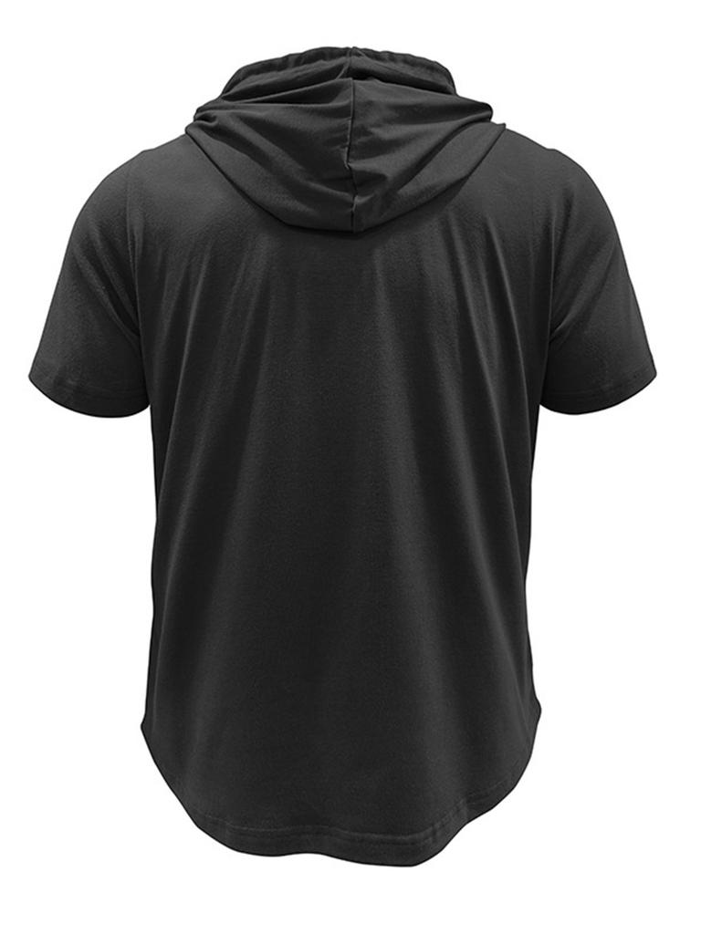 Pánské letní tričko s kapucí ležérní jednobarevné 1 3 knoflíky krátký rukáv mikiny topy na plážovou dovolenou streetwear