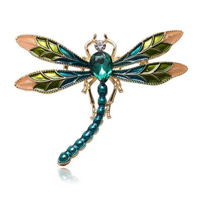 Broches libellule à la mode pour femmes, broche vintage en cristal émaillé vert violet, broches en forme d'insecte, bijoux animaux, décoration