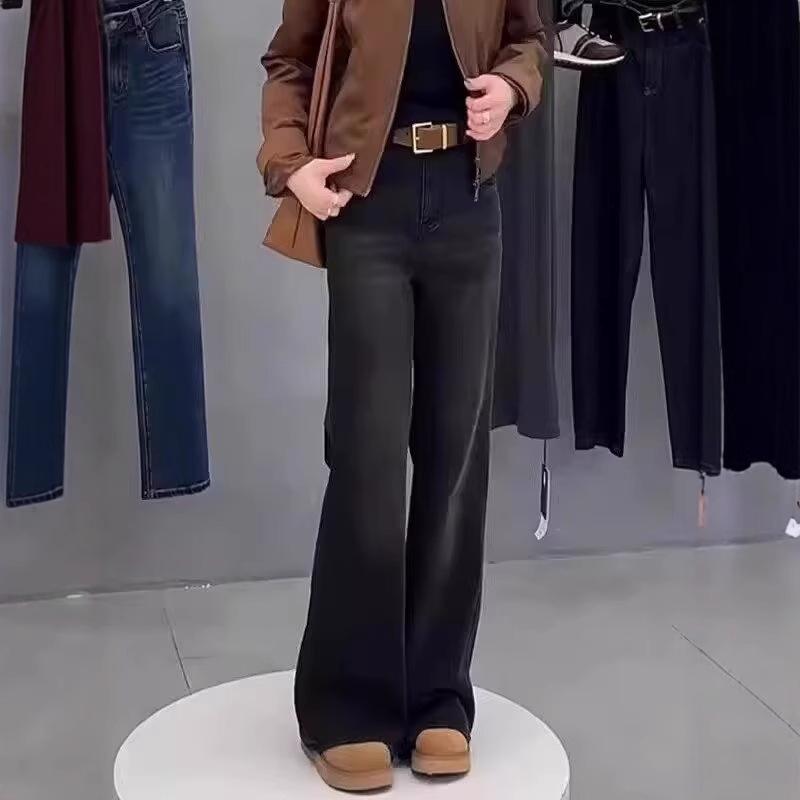 Plus Size High Waist Stretch Flare Jeans for Women - Autumn 2024 Hip-Shaping Wide Leg Floor-Length Pants