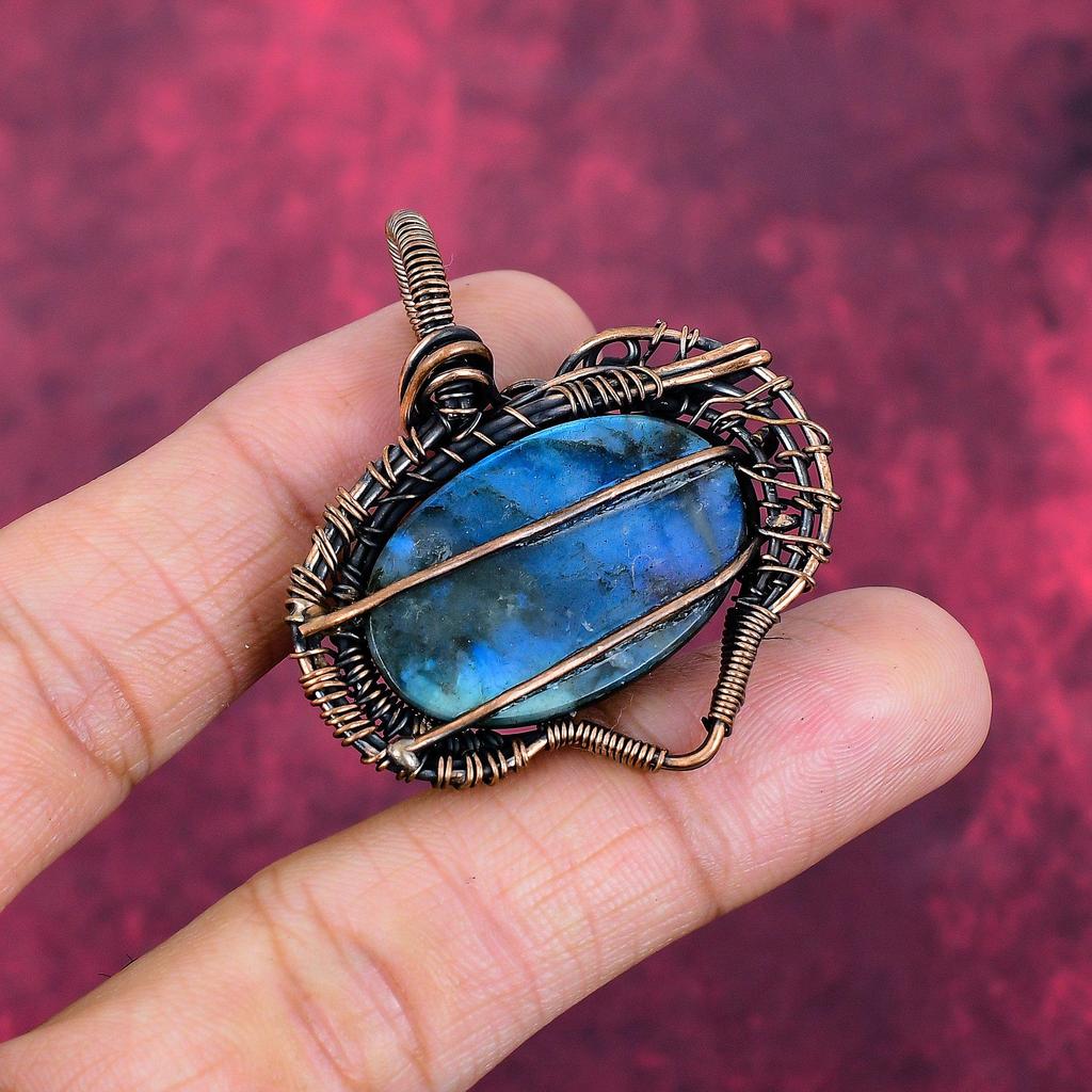 Labradorite Pendant Natural Gemstone Pendant Handmade Copper Wire Wrapped Jewelry