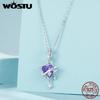 WOSTU 925 Sterling Silver Rainbow Planet Star Stud Earrings Colorful Purple Mystic Crystal Ear Studs Girl Daughter Birthday Gift